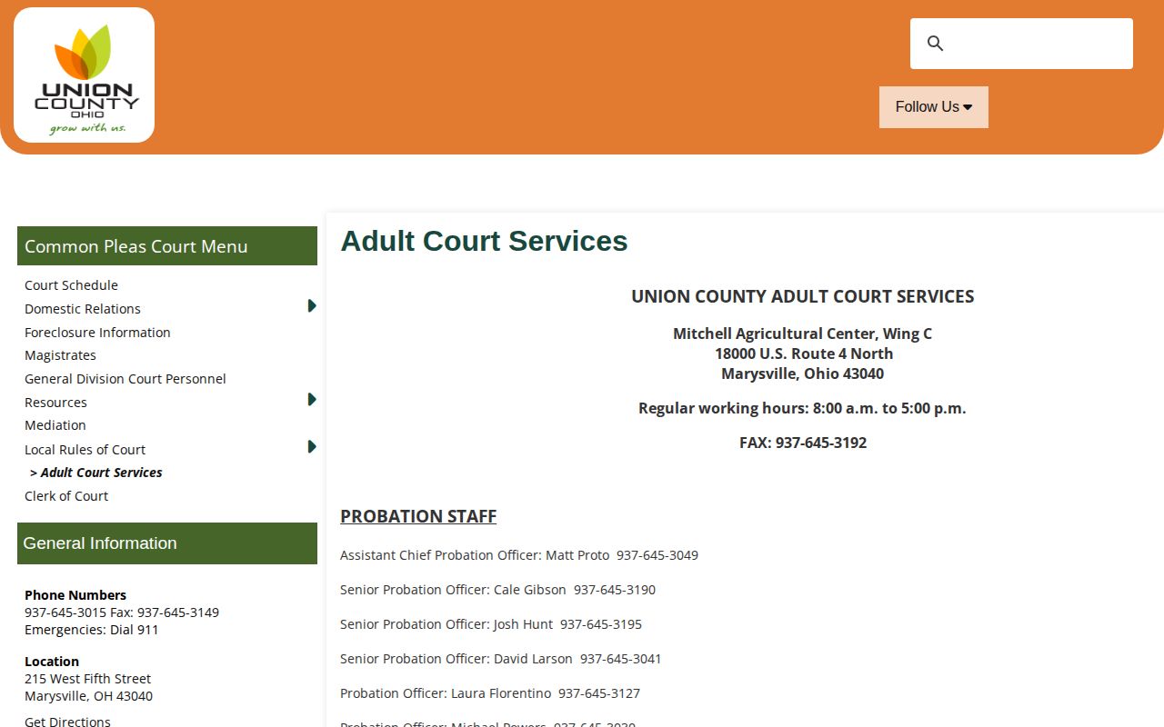Union County parole and probation office contact page
