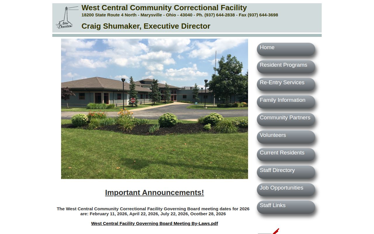 West Central Community Correctional Facility completion and program source in Union County