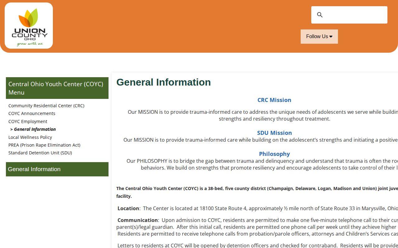 Central Ohio Youth Center Union County juvenile records access boundary