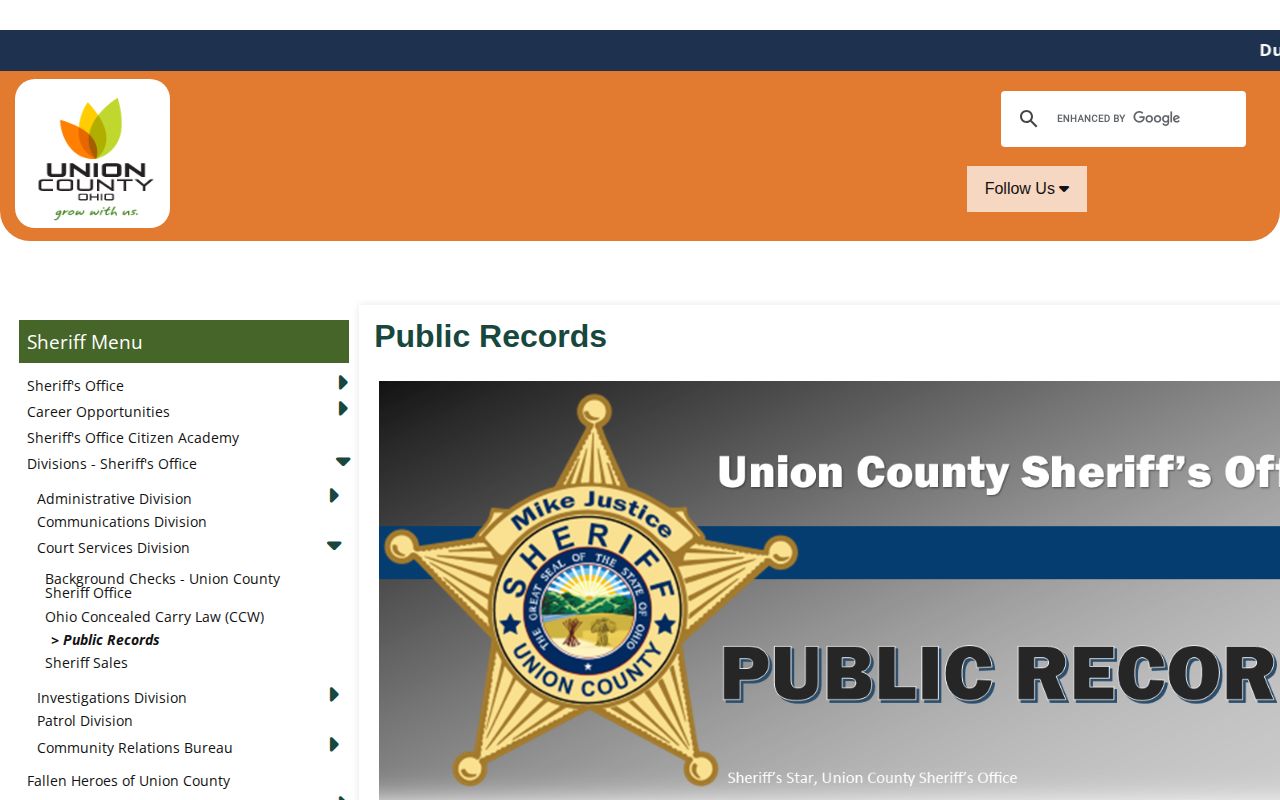 Union County Sheriff booking photo public records request channels