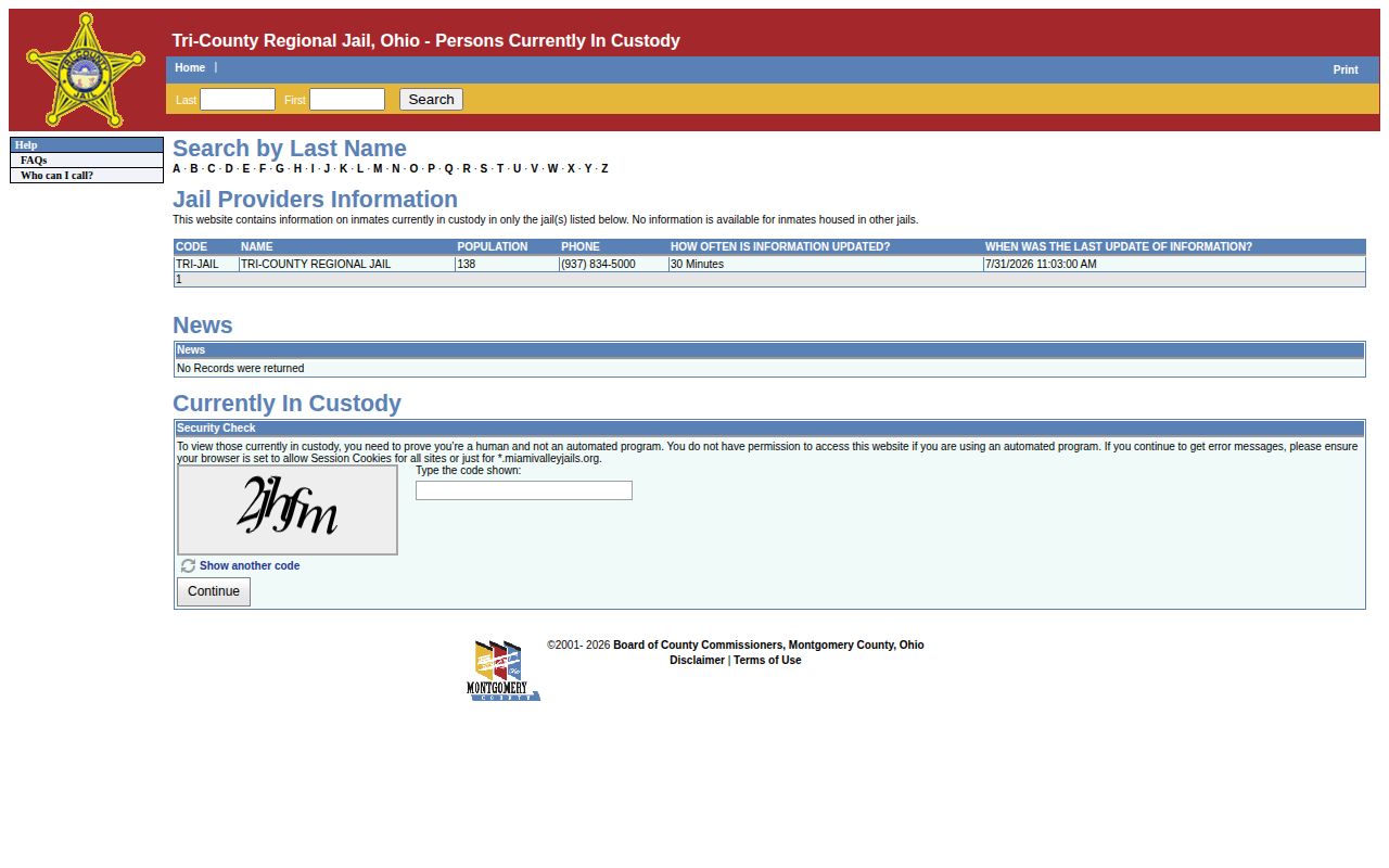 Tri-County Regional Jail current-custody roster release limitation