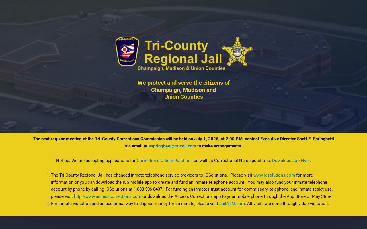 Tri-County Regional Jail official source for Union County released mugshot access