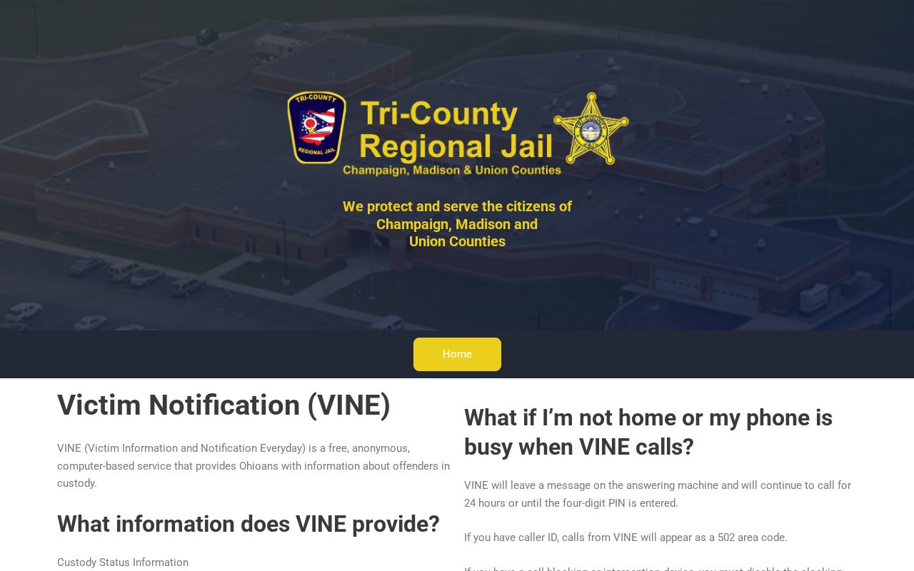 Tri-County Regional Jail VINE release notification information for Union County